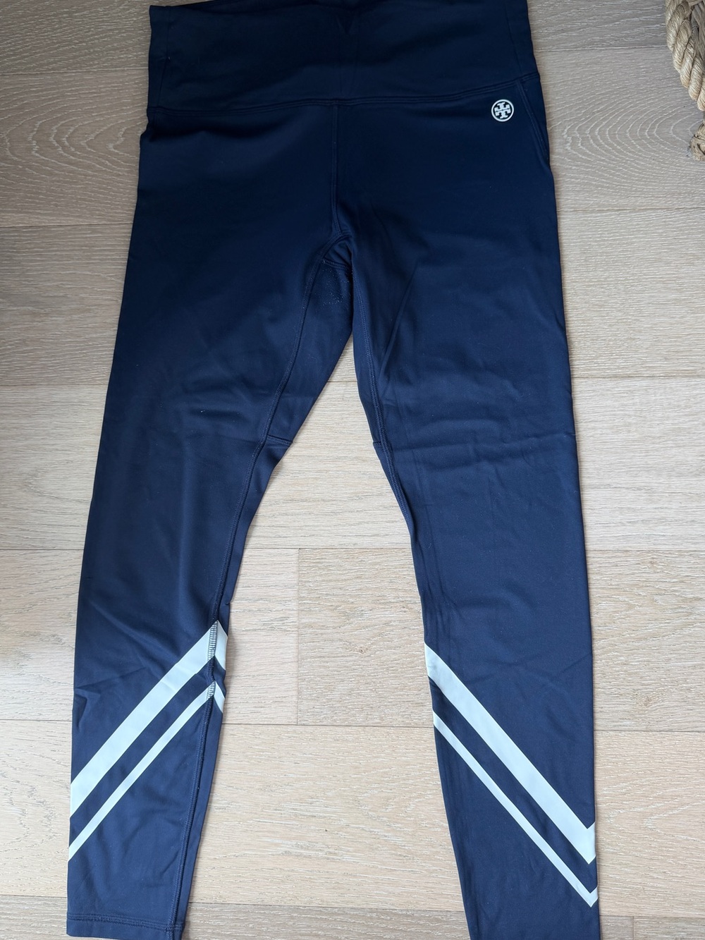 Tory Sport Navy Leggings with White Chevron Stripes